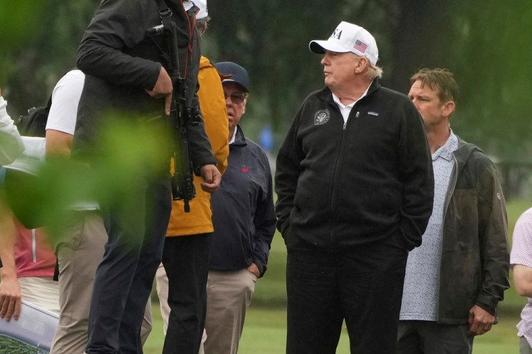 President Donald Trump tours the East Potomac Park golf course, Sunday, June 28, 2026, in Washington.