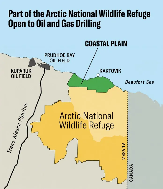 The above graphic shows part of the Arctic National Wildlife Refuge open to gas and oil drilling.