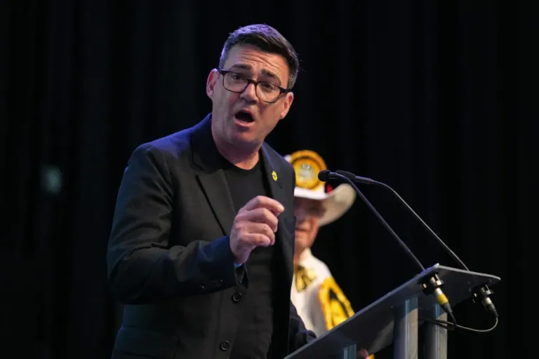Labour party's Andy Burnham speaks after winning the Makerfield by-election, paving the way for a leadership change against Prime Minister Keir Starmer, in Wigan, England, Friday, June 19, 2026.
