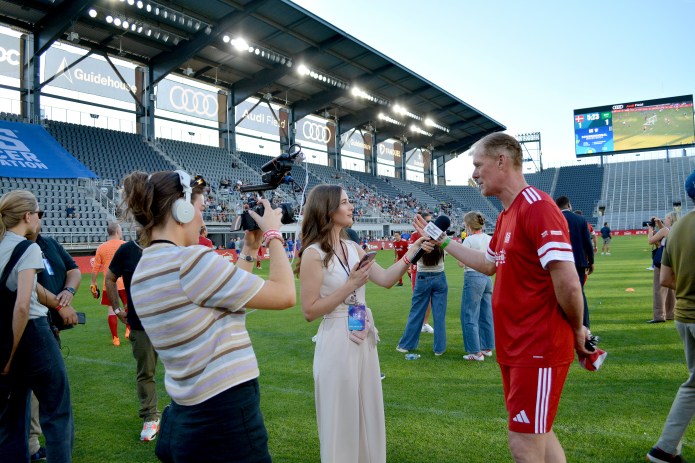 Former American soccer player and Fox Sports analyst Alexi Lalas speaks with the Washington Examiner at Audi Field. (Judith Y. Kim/Washington Examiner)
