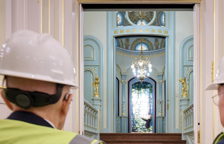 In an image posted on Instagram by Dallin Oakes, the Latter-Day Saints president stands at the entrance to the newly renovated space in the Salt Lake City Tabernacle reserved for elite “Second Endowment” ceremonies. (Dallin oaks via instagram)