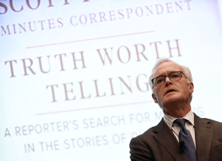 CBS News journalist and author Scott Pelley speaks before an audience about his 2019 book, Truth Worth Telling: A Reporter's Search for Meaning in the Stories of Our Times at Rollins College. (Photo by Paul Hennessy/SOPA Images/LightRocket via Getty Images)