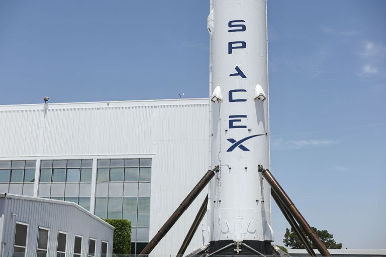 SpaceX signage outside the Space Exploration Technologies Corp. facility in Hawthorne, California, on June 3, 2026. SpaceX is set to begin trading on the Nasdaq under the ticker symbol SPCX. (Photo by Michael Yanow/NurPhoto via Getty Images)