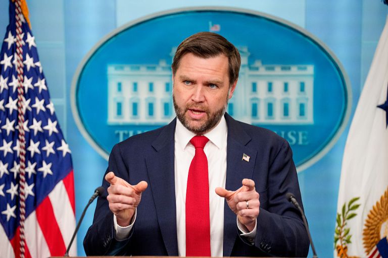 WASHINGTON, DC - JUNE 18: Vice President J.D. Vance speaks during a news conference in the Brady Press Briefing Room at the White House on June 18, 2026 in Washington, DC. Vance is expected to travel to Lucerne, Switzerland tomorrow for follow up talks after a memorandum of understanding (MOU) to end the conflict between the United States and Iran was signed between U.S. President Donald Trump and Iranian President Masoud Pezeshkian. (Photo by Andrew Harnik/Getty Images)