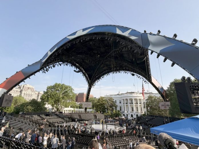 From whatever angle you look at the stage, you can see some semblance of Washington, D.C., whether it be the Washington Monument or the White House. (Judith Y. Kim/Washington Examiner)