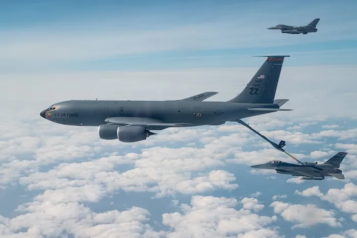A KC-135 in the sky.