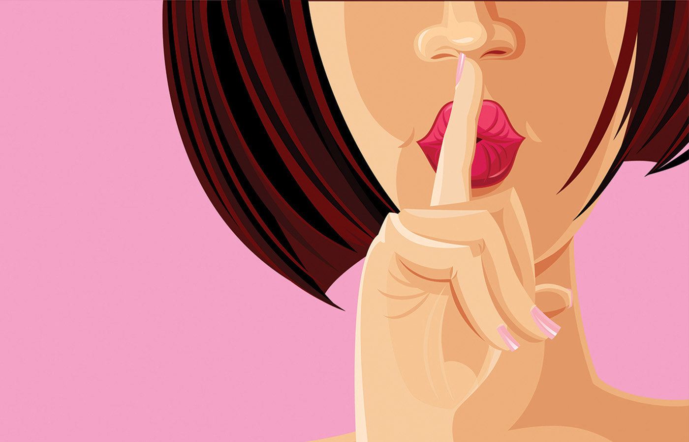 The pointing of a manicured finger