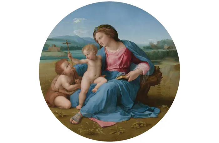 Raphael’s The Alba Madonna, circa 1510, part of the Metropolitan Museum of Art’s current exhibition, “Raphael: Sublime Poetry.” (Courtesy of the Metropolitan Museum of Art)