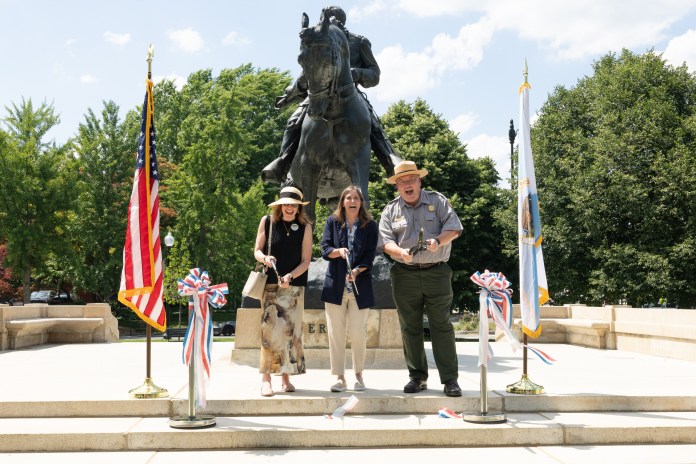 National Park Service officials celebrate the reopening of the General Philip Sheridan memorial circle. (National Park Service)