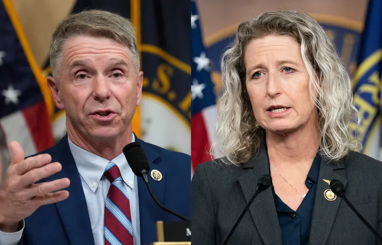 Left to right: Rep. Rob Wittman (R-VA) and Rep. Jen Kiggans (R-VA) (Alex Brandon/AP; Allison Robbert/AP)