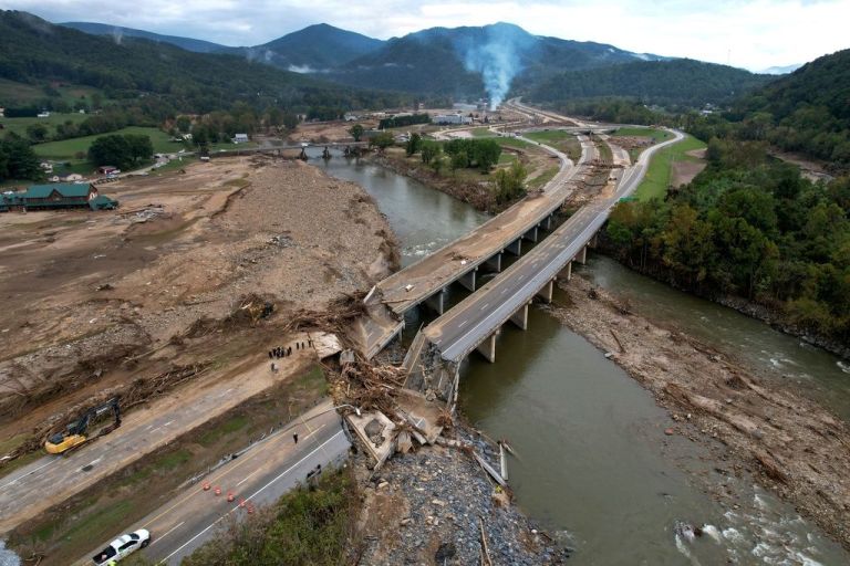 A road destroyed by Helene.