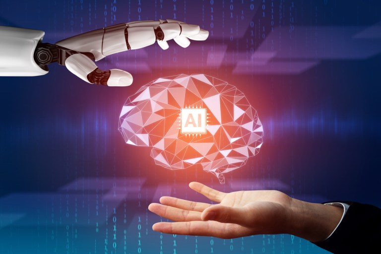 Futuristic robot artificial intelligence concept.