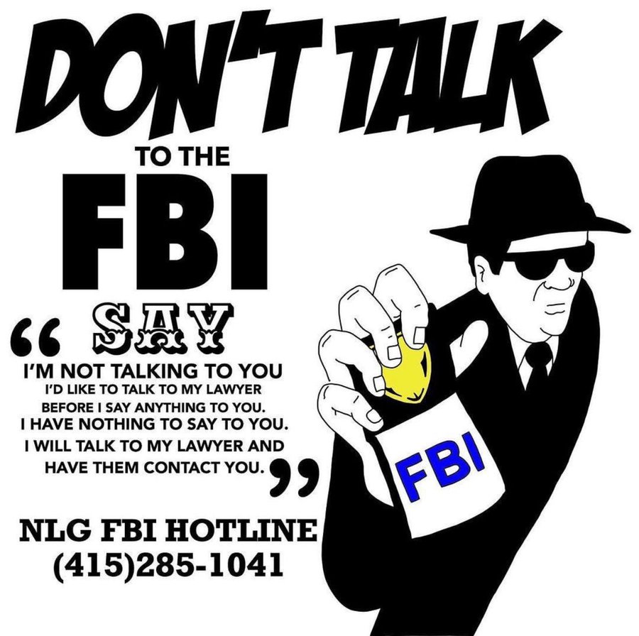 Antifa accounts are circulating a digital flyer directing followers not to talk to the FBI.
