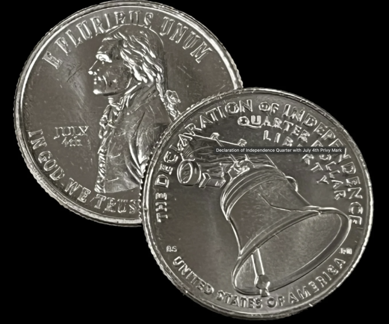 Photo of limited-edition Fourth of July Declaration of Independence Quarters.