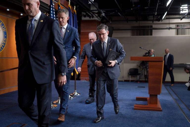 Speaker Mike Johnson (R-LA) with other GOP leaders.