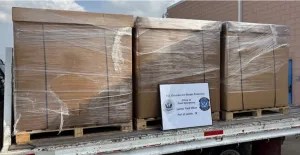 Boxes containing 7,047.73 pounds of methamphetamine seized by CBP officers at Laredo Port of Entry in Texas on June 19, 2026. (U.S. Customs and Border Protection)