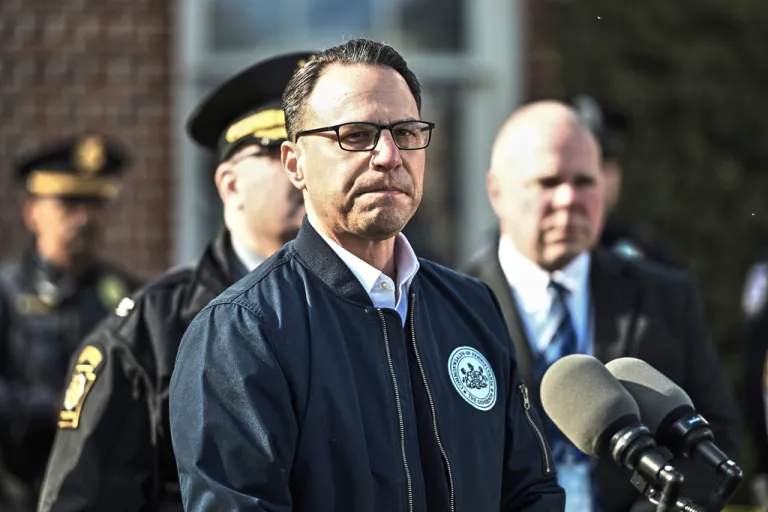 FILE - Pennsylvania Gov. Josh Shapiro pauses during a news conference discussing the alleged arson at the governor's official residence that forced him, his family and guests to flee in the middle of the night on the Jewish holiday of Passover, April 13, 2025, in Harrisburg, Pa. (AP Photo/Marc Levy, File)