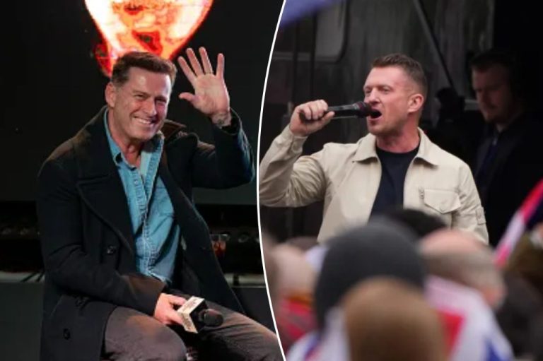 Karl Stefanovic (left) and Tommy Robinson (right)