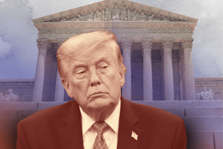 Graphic of Donald Trump and the Supreme Court building
