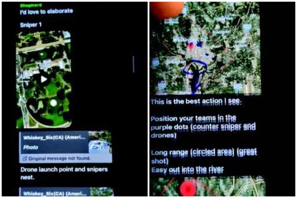 Screenshots of messages and maps on Proper's phone