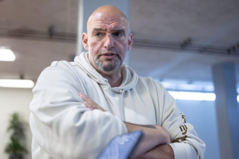 Sen. John Fetterman (D-PA) speaks with reporters at the Capitol in Washington, Sept. 25, 2024.