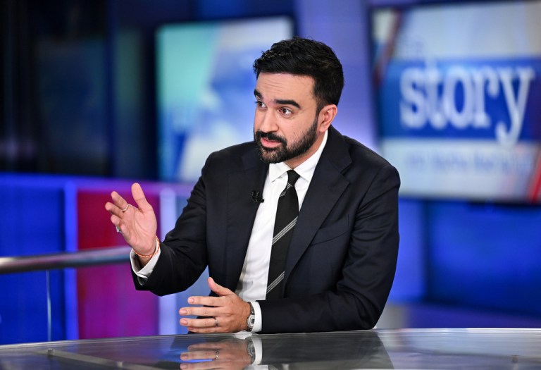 New York State Assemblymember and democratic New York City Mayoral candidate Zohran Mamdani speaks during an interview on "The Story with Martha MacCallum" at Fox News on Wednesday, Oct. 15, 2025, in New York. (Photo by Evan Agostini/Invision/AP)
