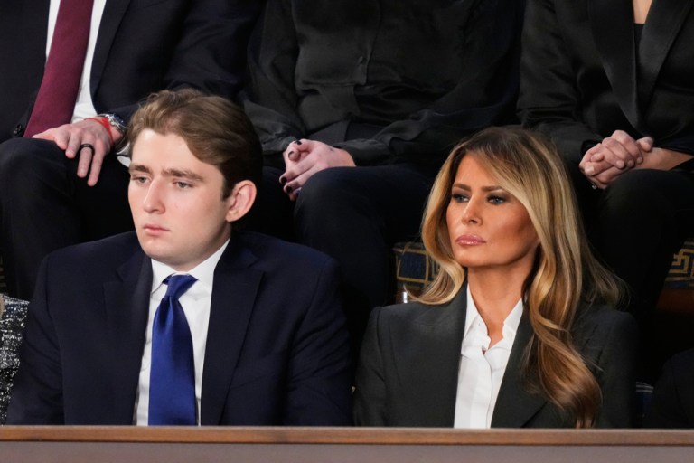 Barron Trump and first lady Melania Trump are seen during President Donald Trump's State of the Union address to a joint session of Congress in the House chamber at the U.S. Capitol in Washington, Tuesday, Feb. 24, 2026.