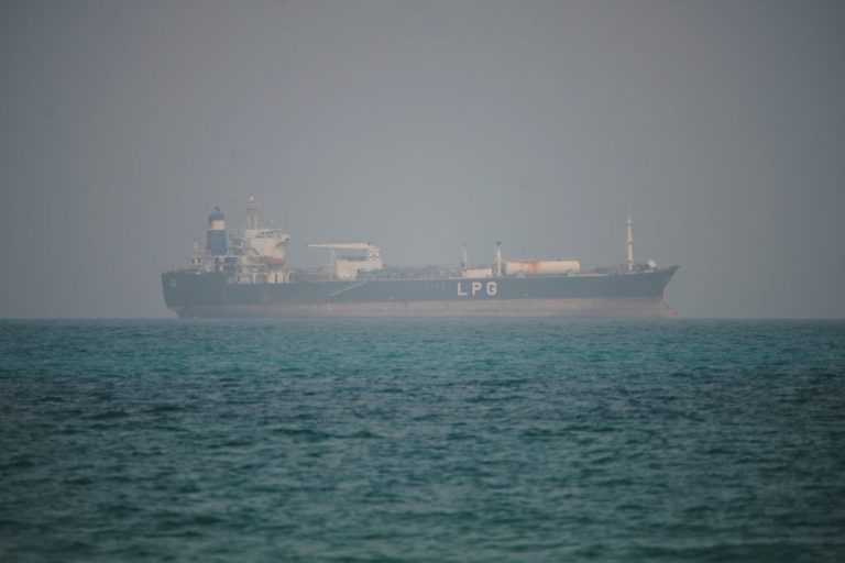 An LPG (liquefied petroleum gas) tanker sails in waters north of the Bab el-Mandeb Strait in Mokha, Yemen, Monday, April 6, 2026.