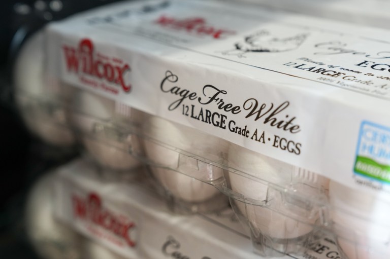 Eggs are displayed for sale at a convenience store.