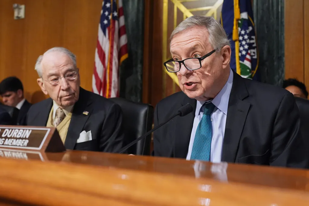 Sen. Dick Durbin (D-IL) speaks as Senate Judiciary Committee Chairman Chuck Grassley (R-IA) listens.