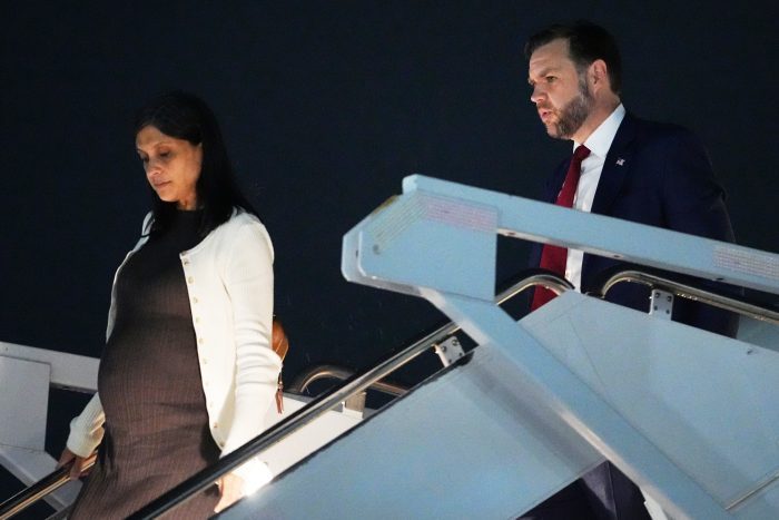 Vice President JD Vance and Second lady Usha Vance, arrive on Air Force Two