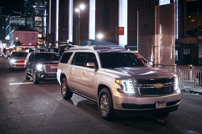 A vehicle believed to be carrying Taylor Swift departs Madison Square Garden as preparations continue for her wedding with NFL player Travis Kelce, early Friday, July 3, 2026 in New York.