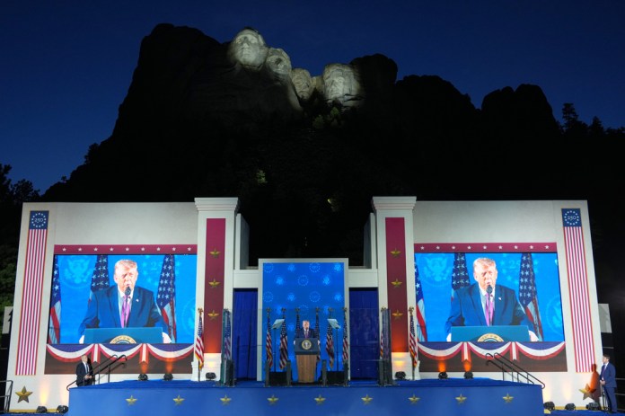 President Donald Trump speaks at Mount Rushmore National Memorial, Friday, July 3, 2026, near Keystone, S.D.