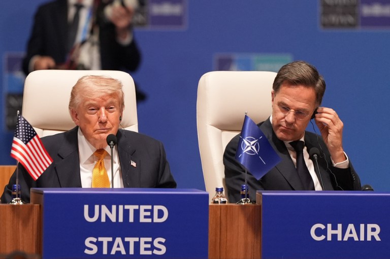 U.S. President Donald Trump and NATO Secretary General Mark Rutte attend the plenary session at the NATO summit in Ankara, Turkey, Wednesday, July 8, 2026.