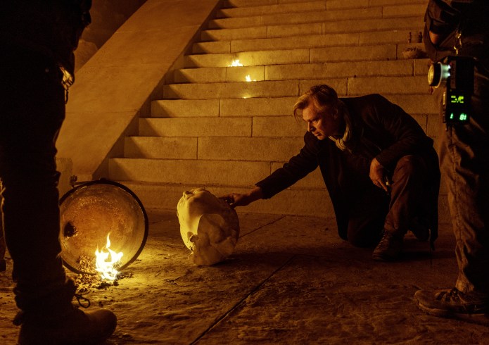 Director Christopher Nolan on the set of "The Odyssey."