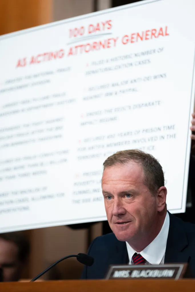 Sen. Eric Schmitt, R-Mo., attends a Senate Judiciary Committee hearing.