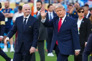 Trump and FIFA President join World Cup winner Spain onstage during trophy ceremony: Photos