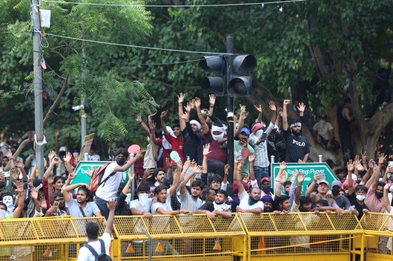 The Cockroach Janta Party celebrating after successful student protests to oust Education Minister Dharmendra Pradhan in New Delhi, India.