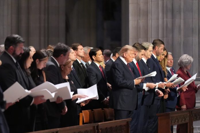 President Donald Trump at the funeral of Sen. Lindsey Graham