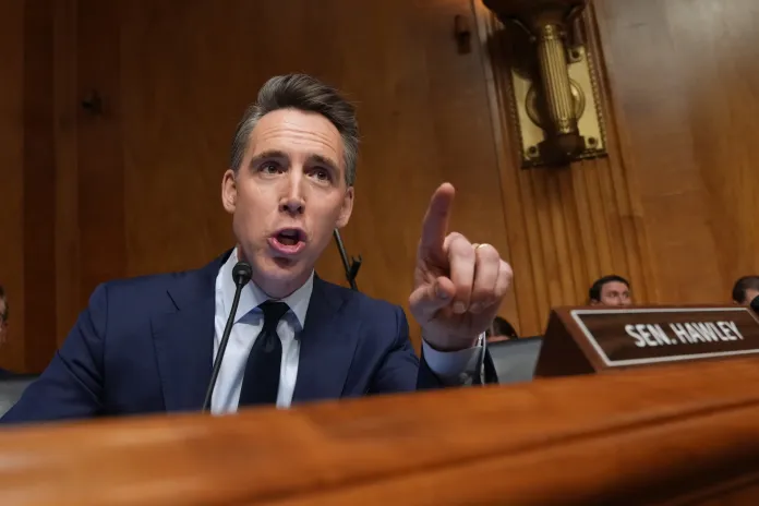 Sen. Josh Hawley, R-Mo., speaks as Dr. Anthony Fauci appears before the Senate Homeland Security and Governmental Affairs Committee at the Capitol, Wednesday, July 29, 2026, in Washington. (AP Photo/Allison Robbert)
