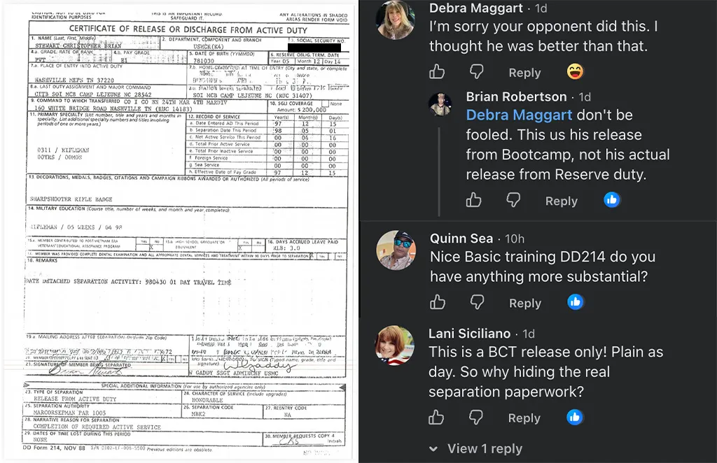 Tennessee Republican accused of trying to ‘deceive’ voters by posting training form to prove Marine service