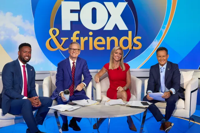Fox & Friends hosts from left to right: Lawrence Jones, Steve Doocy, Ainsley Earhardt, and Brian Kilmeade. (Courtesy Fox News) 