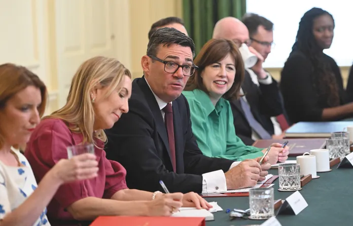 British Prime Minister Andy Burnham attends his first cabinet meeting at 10 Downing Street on July 21. (Eddie Mulholland/Pool Photo via AP)