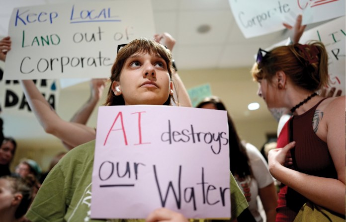 A protester at a planning commission meeting in Nashville, Tennessee, June 11, 2026. (George Walker IV/AP)