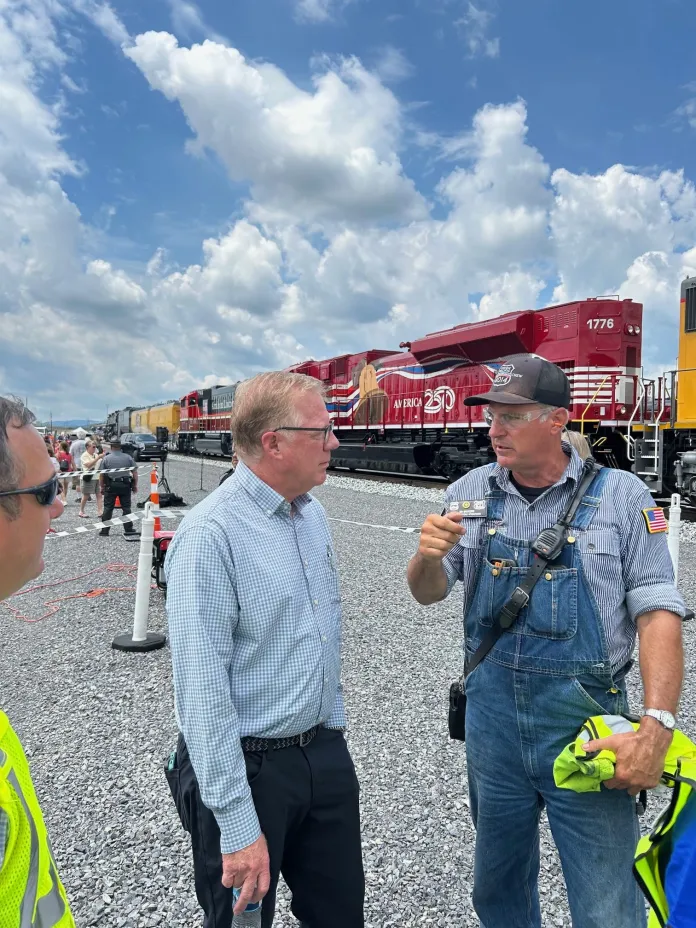 Federal Railroad Administration Administrator David Fink with Ed Perkins, the conductor of the Union Pacific 4014.