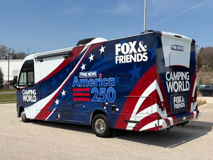Fox & Friends custom RV that the show hosts traveled in for America 250. (Courtesy Fox News) 