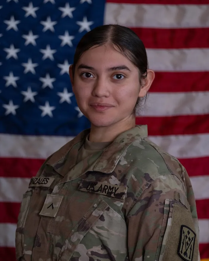 Pvt. Isabella Gonzales, 19, of Carrollton, Texas, was killed in action on July 17, 2026, during an enemy attack at Muwaffaq Salti Air Base, Jordan. Gonzales was assigned to 1st Battalion, 57th Air Defense Artillery Regiment, 10th Army Air and Missile Defense Command. She served as an E14P Air and Missile Defense Crewmember. (U.S. Army Photo)