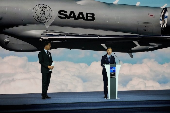 NATO Secretary General Mark Rutte listens, as Swedish Prime Minister Ulf Kristersson speaks at the opening of the NATO Defense Industry Forum on the sidelines of the NATO summit in Ankara, Turkey, Tuesday, July 7, 2026.