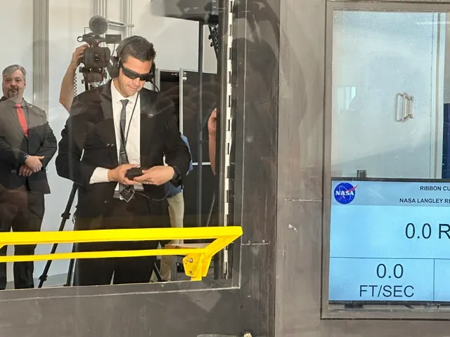Isaacman at NASA's new Flight Dynamics Research Facility.