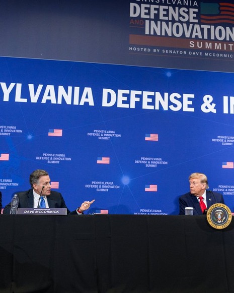 Senator David McCormick (R-PA) leading a panel discussion with President Donald Trump.
